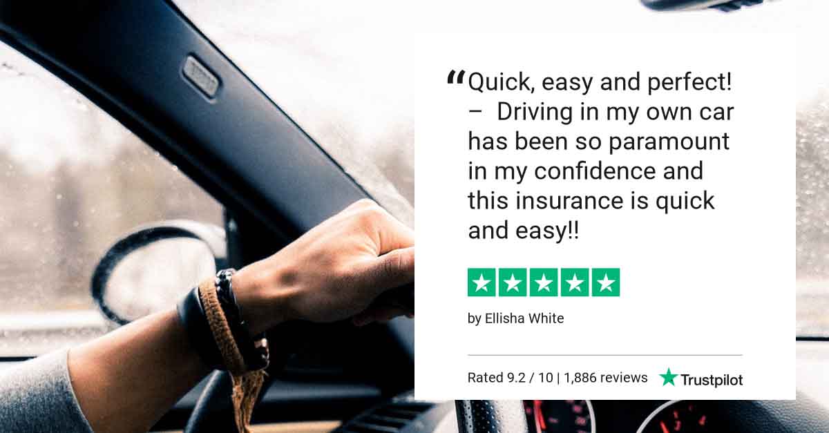 Trustpilot graphic from customers who have bought Learner insurance with insurelearnerdriver  - Quick, easy and perfect! Driving in my own car has been so paramount in my confidence and this insurance is quick and easy!! Ellisha W
