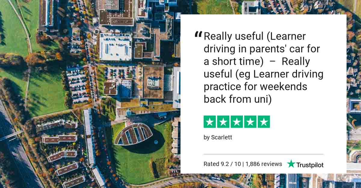 Trustpilot graphic from customers who have bought Learner insurance with insurelearnerdriver - Really useful (eg Learner driving practice for weekends back from uni) Scarlett