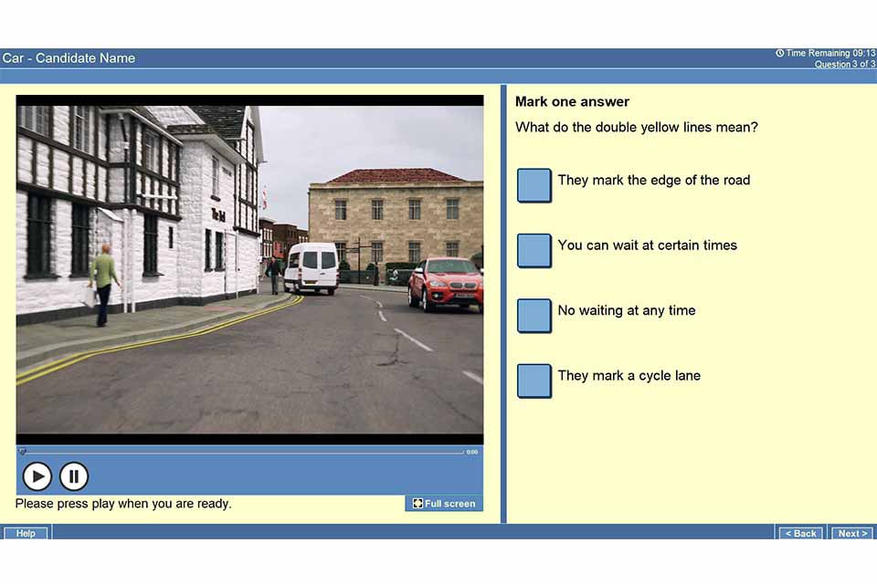 Screenshot of an example given by the DVLA featuring new changes to the theory test coming into force in April 2020.